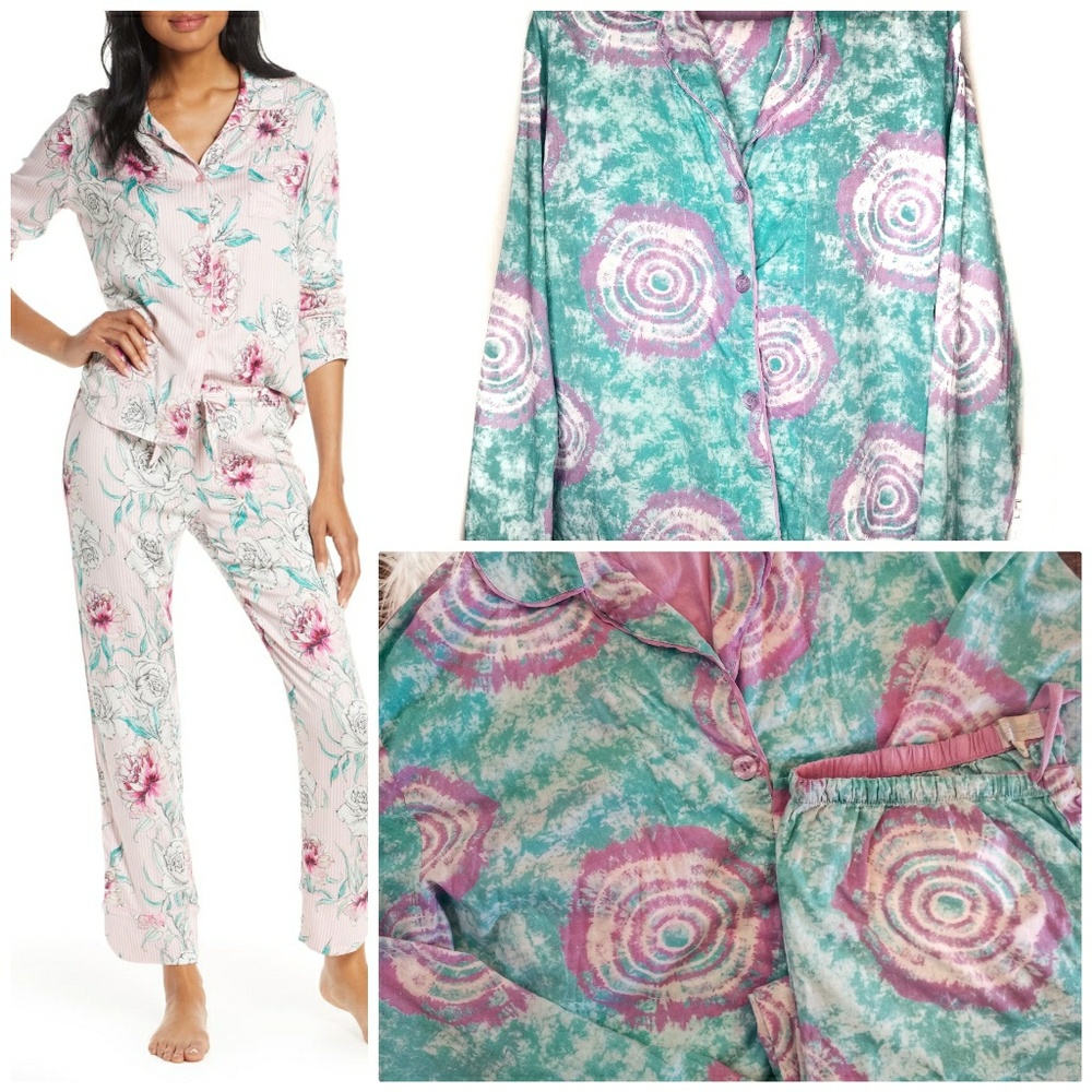 Tie Dye Aqua & Purple Button Up Pajama Lounge Wear